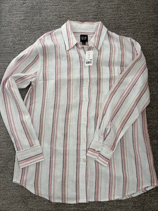 GAP Tops - GAP Striped Linen Shirt - Pink and White